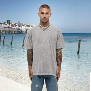 เสื้อยืดโอเวอร์ไซส์ผู้ชาย ผ้าเจอร์ซีย์ 220 กรัม แบบวินเทจฟอกสี ลุคย้อนยุค ผ้าฝ้าย 100% ไม่เป็นขุย แห้งเร็ว สีพื้น - Product Image 3