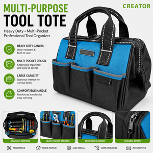 Sac à outils en toile robuste multi-usages, pochette de rangement multi-poches, sac organisateur d'outils professionnel pour mécaniciens - Product Image 1