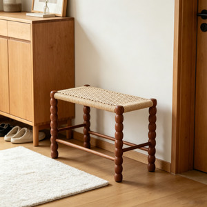 Modern Rattan Furniture Rectangle Rattan <b>Wooden</b> <b>Bench</b> Long <b>Wooden</b> 4 Legs Stool Ottomans for Living Room - Product Image 4