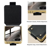 Étuis de téléphone en cuir fins antichoc avec anneau métallique et protection de la charnière pour Samsung Galaxy Z Flip 8 Flip8 7 avec boîte