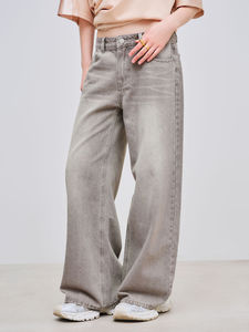 Jeans Anchos de Cintura Alta para Mujer, Color Gris Lavado, Estilo Vintage, Corte Holgado, Pantalones de Mezclilla de Algodón - Product Image 2