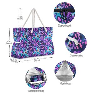 Bolsa de Playa de Gran Capacidad con Estampado de Leopardo, Bolsa de Mano Personalizada para Mujer, para Verano, Aire Libre, Playa y Picnic, con Asa de Cuerda - Product Image 4