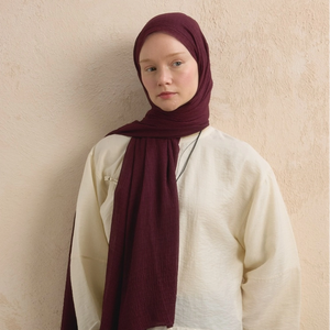 Hijab long froissé modal de haute qualité léger respirant doux écharpe multifonction impression de blocage des couleurs tenue quotidienne bureau - Product Image 3