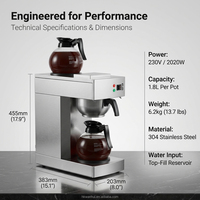 Machine à café filtre à dégoulinement en acier inoxydable professionnel avec plaques chauffantes et carafes