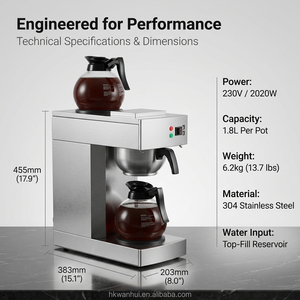 เครื่องชงกาแฟดริปสเตนเลสสตีลเชิงพาณิชย์ พร้อมแผ่นอุ่นและเหยือก - Product Image 6