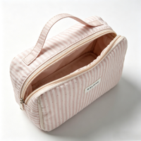 Sac de toilette matelassé rayé portable grande capacité pour femme