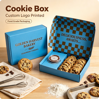 Boîte à biscuits bleue personnalisée avec logo imprimé recto-verso, de qualité alimentaire, pour la pâtisserie et les collations, avec compartiment pour sauce.