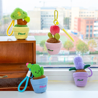 Porte-clés en peluche plante en pot de dessin animé, pendentifs en peluche personnalisés avec logo, jouets en peluche souples en forme de plante en pot extensible