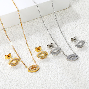 ชุดเครื่องประดับสแตนเลสทรงตาประดับเพชรซิร์คอนสำหรับผู้หญิง พร้อมสร้อยคอและต่างหูสำหรับใส่ทุกวัน - Product Image 1