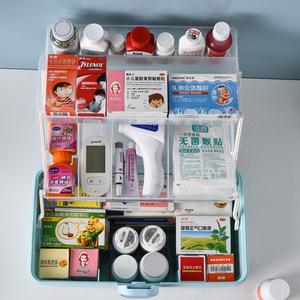 Boîte à médicaments en <span class=keywords><strong>plastique</strong></span>, boîte de stockage pliable de 3 couches de capacité, coffre à médicaments avec serrure, boîte médicale - Product Image 2