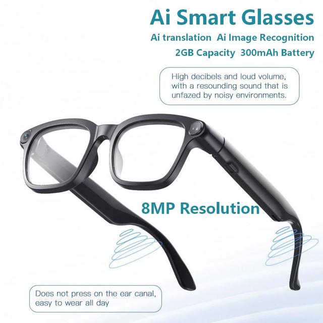 2026 AI Smart Glasses With Camera Translator 2GB 8MP 300mAh Long Standby Multifunctional Wearable Smart Eyeglasses