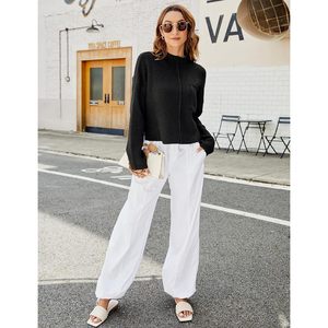 Pull en maille à col montant pour femme, à manches longues, avec poche, décontracté, anti-boulochage, pour l'automne - Product Image 5