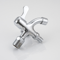 Robinet mural double sortie en alliage de zinc avec poignée ABS chromée, 1 entrée 2 sorties, pour machine à laver et jardin, OEM