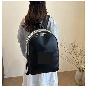 Solid Color Outdoor Travel <b>Backpack</b> Black Unisex <b>Waterproof</b> Casual Sports <b>Backpack</b> Large Capacity PU Texture Stitching Print - Product Image 1