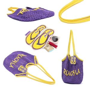 Bolso de Hombro Naranja, Color Belleza, Bolso de Playa de Viaje, Bolsos de Mano de Tela de Malla de Algodón Puro con Logotipo Bordado - Product Image 5