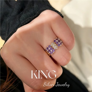 Anillo de Plata de Ley S925 con Baño de Oro y Diseño de Lazo, con Incrustaciones de Circonitas, para Uso Diario, Modelo Purple Charm - Product Image 3