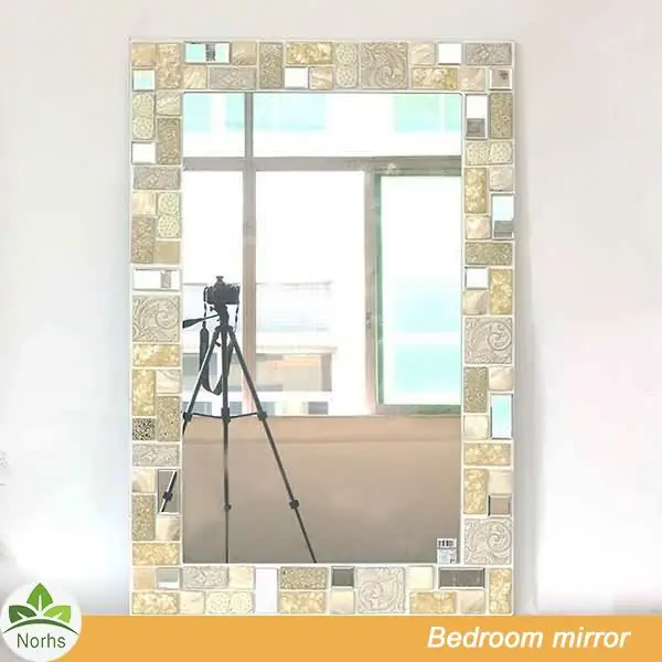 Norhs diseñador hecho a mano marco cuadrado de arte decorativo gran mosaico espejo de pared para cuarto de baño vanidad