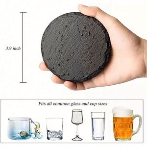 Wholesale Eco-Friendly Black Non-Slip <b>4</b>-7mm Thickness Slate Coasters Bulk <b>Set</b> Holder Square Custom Diameter Laser Engraving - Product Image 3