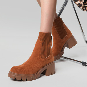 Bottes de sécurité tendance style western à talon épais pour femme, couleur Tan, grandes tailles 35-46 - Product Image 5