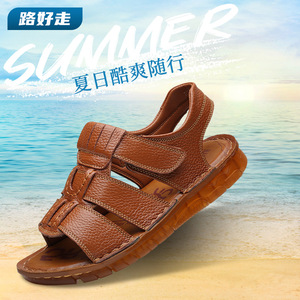 Summer Men's Genuine Leather Cross Strap Sandals Open Toe Rubber Sole Casual Breathable Outdoor <b>Shoes</b> - Product Image 1
