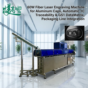 เครื่องแกะสลักไฟเบอร์เลเซอร์ฝาอลูมิเนียมอัตโนมัติ 60W พร้อมระบบติดตาม 1C และรหัส GS1 DataMatrix สำหรับสายการบรรจุภัณฑ์ - Product Image 1