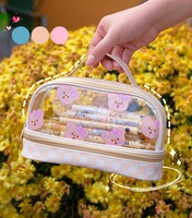 Haute apparence Double mignon stylo Transparent sac grande capacité Simple fermeture éclair étudiant Portable porte-crayon pochette à crayons
