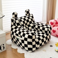 Fauteuil pouf carré sans cadre à carreaux noirs et blancs, en tissu doux, canapé individuel, chaise décontractée pour la maison, le salon, le balcon