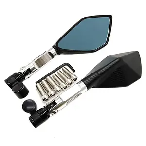 Universal Motorcycle Accessories Mirrors Pentagon Aluminum Handlebar Side Scooter Mirrors Black Convex Surface Rear View Mirrors