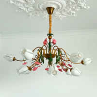 Lustre à fleurs vintage français en verre pour salle à manger, salon, chambre à coucher en style ferme, LED à intensité variable