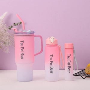 Large Capacity 3 in 1 Set Portable Gradient Color Tumblers Cup Water Bottle with Handle Coffee Mugs Sport 40oz Car <b>Plastic</b> Cups - Product Image 3