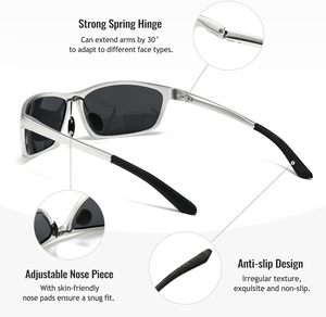 Lunettes de soleil de sport pour hommes, personnalisables en gros, avec logo, branches fines en TR90, antidérapantes, polarisées, pour la pêche et la course à pied - Product Image 3