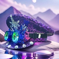 Chapeaux de Capitaine Steampunk Personnalisés en Gros (3 MOQ) avec Paillettes et Strass, Style Luxe Unisexe pour le Burning Man, la Plage et les Fêtes en Extérieur