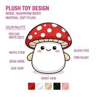 Peluche personnalisée OEM ODM en forme de champignon mignon à pois rouges, super douce, rembourrage en coton PP, design brodé, anti-stress, faible MOQ
