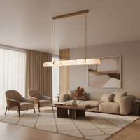 Lámpara de Techo Larga de Estilo Francés con Detalles en Mármol, Lámpara de Araña de Techo Alto con Tiras de Cobre para Villas, Hoteles, Restaurantes y Bares