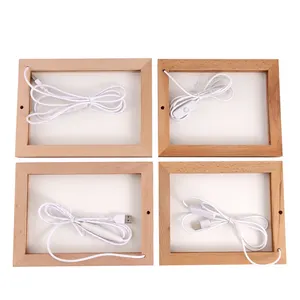 Gift Colorful Light Solid Wood LED Photo Frame Wood Picture Frame 3D Illusion Wooden Frame Lamp Night Light For Home Acrylic