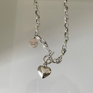 S925 plata esterlina OT botón tridimensional amor collar carta tarjeta redonda Internet celebridad tendencia clavícula cadena mujeres - Product Image 1