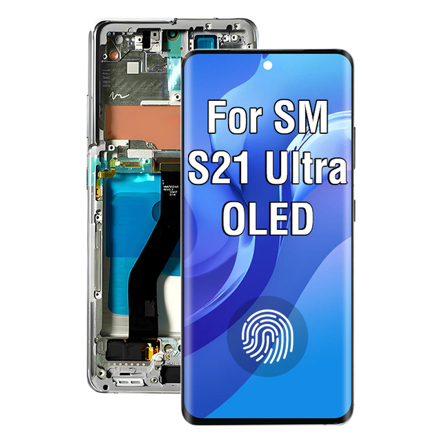 Mobile Phone Lcd Display Screen Digitizer Assembly Replacement Fingerprint for Samsung S21 Ultra 6.78inch AMOLED With Frame
