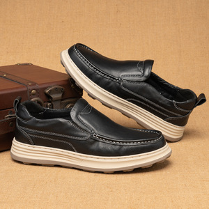 Mocassins pour hommes en cuir véritable, bout rond, à enfiler, semelle extérieure en caoutchouc souple, chaussures décontractées de printemps - Product Image 2