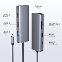 Adaptador de Carga USB-C Multipuerto 8 en 1 de Aluminio de Alta Calidad con HDMI 4K y USB 3.0, Suministro Directo de Fábrica OEM