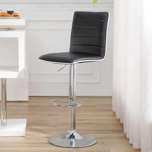 Taburetes de Cocina de Lujo, Ajustables y Giratorios, con Base Cromada y Asiento de Cuero Negro <span class=keywords><strong>para</strong></span> Cocina - Product Image 1
