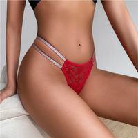 Culottes sexy européennes et américaines à fleurs rouges ajourées pour femmes, taille basse, avec ruban argenté