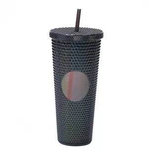 멀티 컬러 개성 두리안 컵 아이스 커피 냉수 빨대 뚜껑으로 재사용 가능