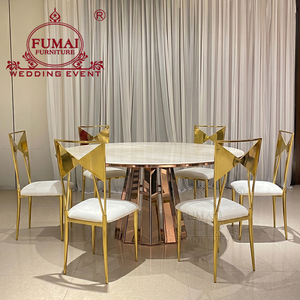 โต๊ะอาหารทรงกลม FUMAI หน้าท็อป MDF พร้อมโครงโลหะสีโรสโกลด์ เฟอร์นิเจอร์โรงแรมสไตล์ร่วมสมัย ดีไซน์ทันสมัยสำหรับงานแต่งงานและงานอีเว้นท์ - Product Image 4