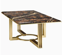 Fabrication sur mesure de table basse de luxe au design moderne en marbre naturel et acier inoxydable doré pour salle à manger et table rectangulaire