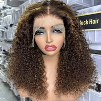Goodluck Livraison Rapide 99J Vietnamien Super Double Dessiné Perruques de Cheveux Humains Piano Couleur Pixie Bouclés Sans Colle Pleine Dentelle Perruques