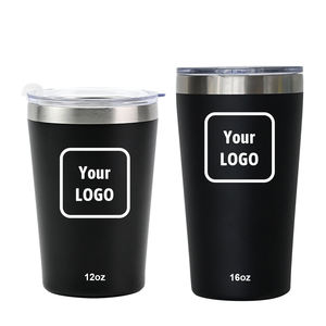 Vaso térmico personalizado con logo, de 12 oz y 16 oz, de acero inoxidable, de doble pared, al vacío, para café, con tapa y pajita. - Product Image 1
