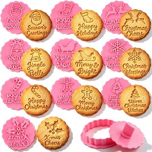 <span class=keywords><strong>Emporte</strong></span>-pièces de Noël 3D gaufrés de qualité alimentaire avec tampon, moules à biscuits en plastique pour messages de Noël, pour la pâtisserie, les fêtes d'enfants et le bricolage - Product Image 1