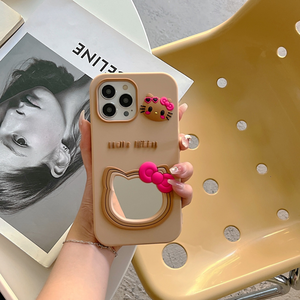 Funda de teléfono móvil suave de silicona KT CAT a la moda <span class=keywords><strong>con</strong></span> un espejo, funda de teléfono móvil anticaída de dibujos animados bonitos para IPhone16 15 14promax - Product Image 5