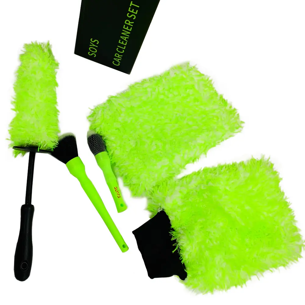 Customized color box packing 4 in one car cleaning tools car detailing wheel brush car wash mitts