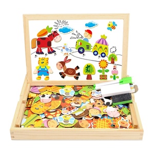 Set Educativo per Bambini con Oltre <span class=keywords><strong>100</strong></span> Pezzi: <span class=keywords><strong>Puzzle</strong></span> Multifunzione in Legno e Lavagna Cancellabile a Doppia Faccia con Tema Animali della Fattoria - Product Image 1
